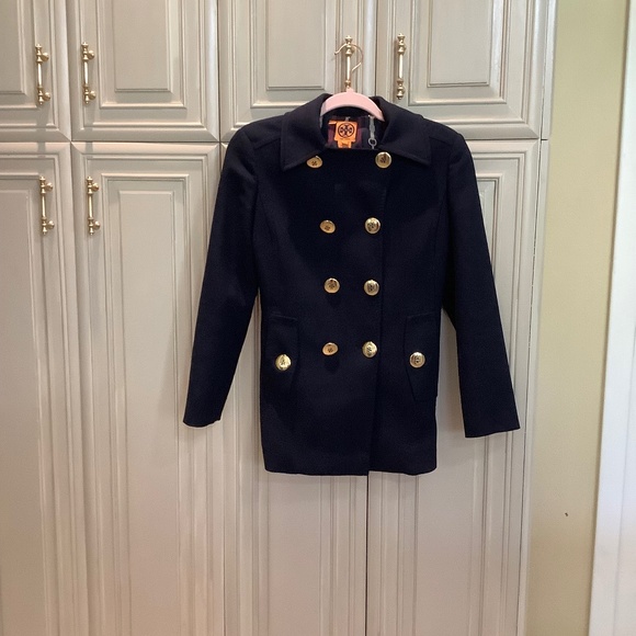 TORY BURCH NAVY PEA COAT - Picture 1 of 7